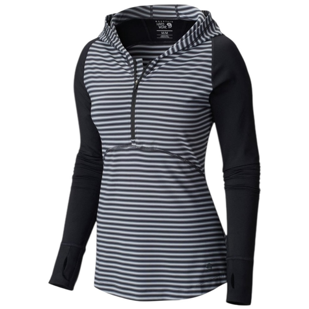 MOUNTAIN HARDWEAR Butterlicious Striped Hooded Top Size Medium in Black Stripe